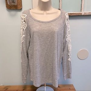 Gray sweater with lace on sleeves